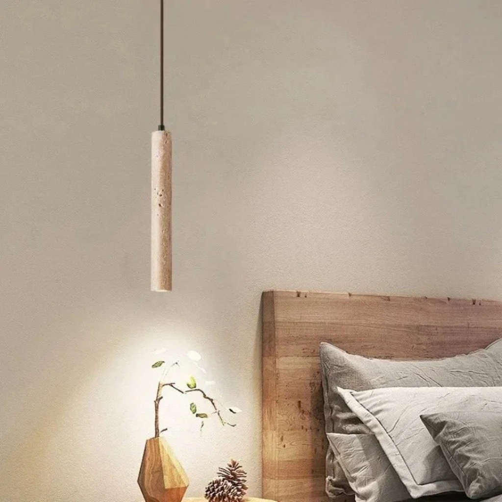 Lampadario LED in stile Wabi-Sabi minimalista in travertino - LumoLine