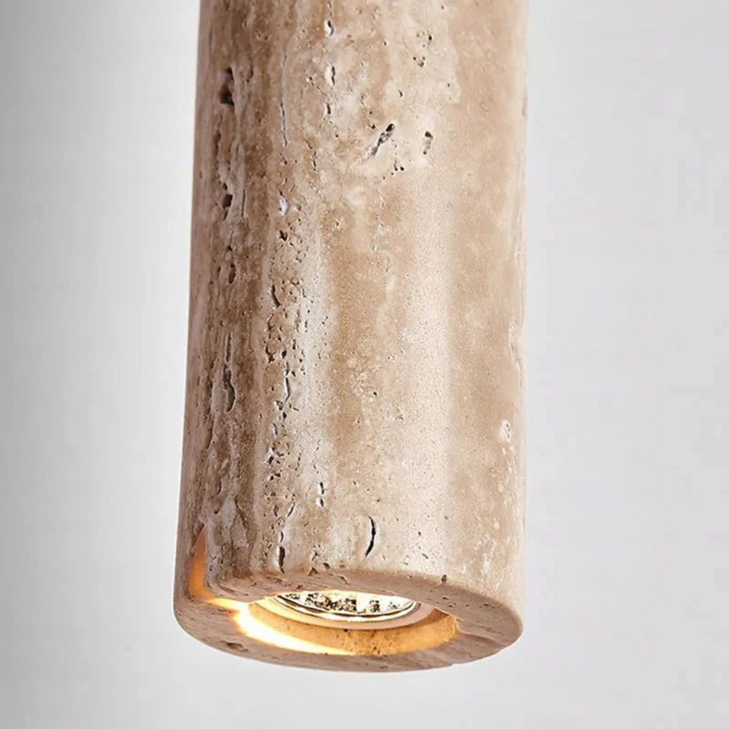 Lampadario LED in stile Wabi-Sabi minimalista in travertino - LumoLine