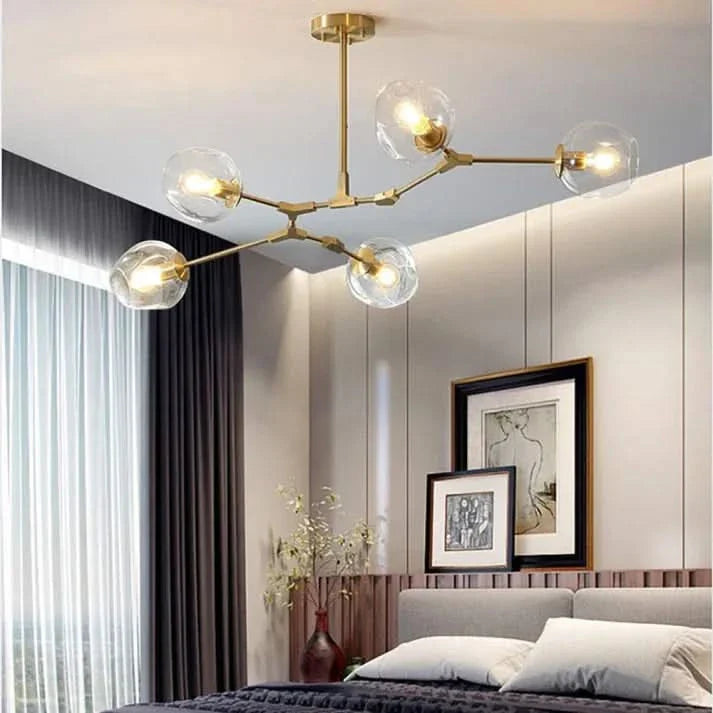 Lampadario Sputnik in Vetro a Bolle Biforcato