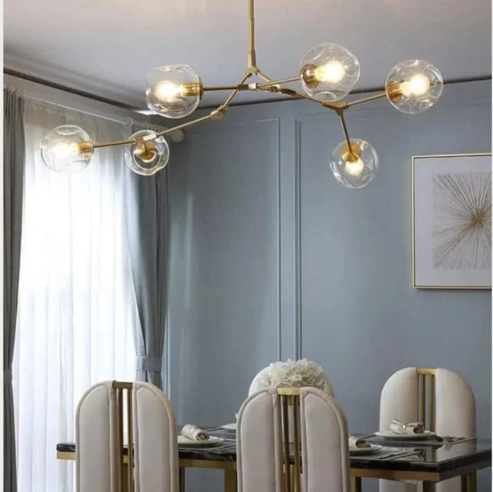 Lampadario Sputnik in Vetro a Bolle Biforcato