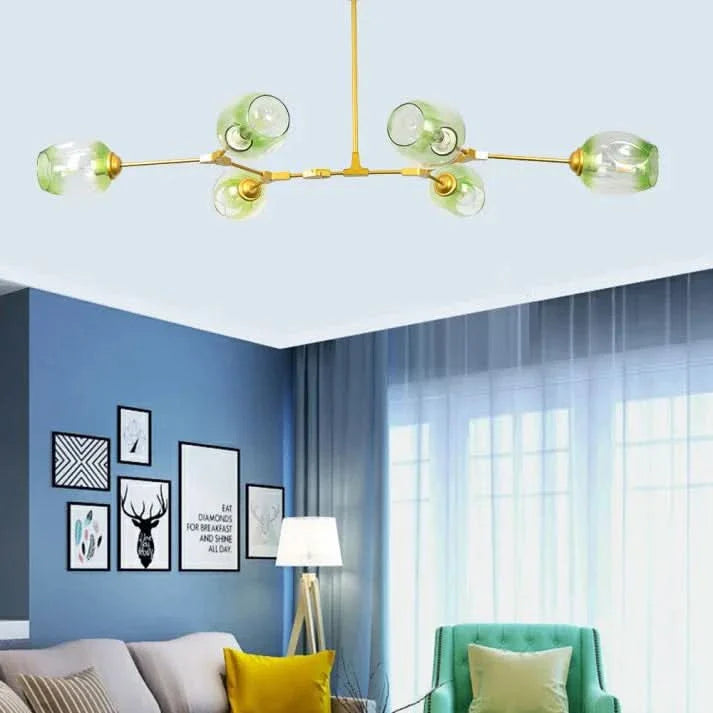 Lampadario Sputnik in Vetro a Bolle Biforcato