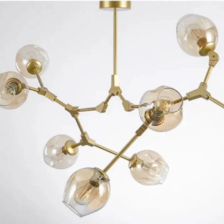 Lampadario Sputnik in Vetro a Bolle Biforcato