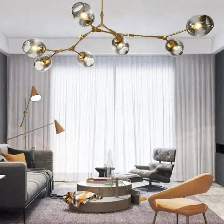 Lampadario Sputnik in Vetro a Bolle Biforcato