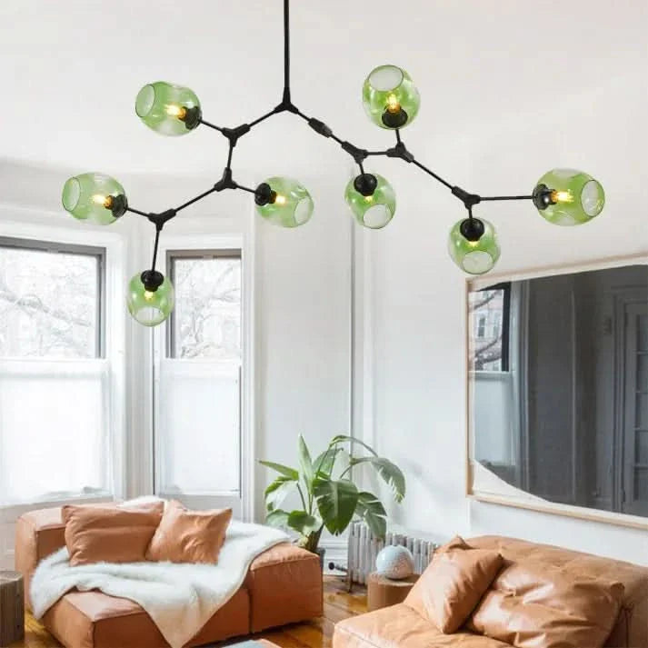 Lampadario Sputnik in Vetro a Bolle Biforcato