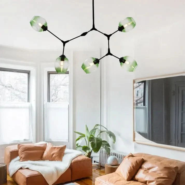 Lampadario Sputnik in Vetro a Bolle Biforcato