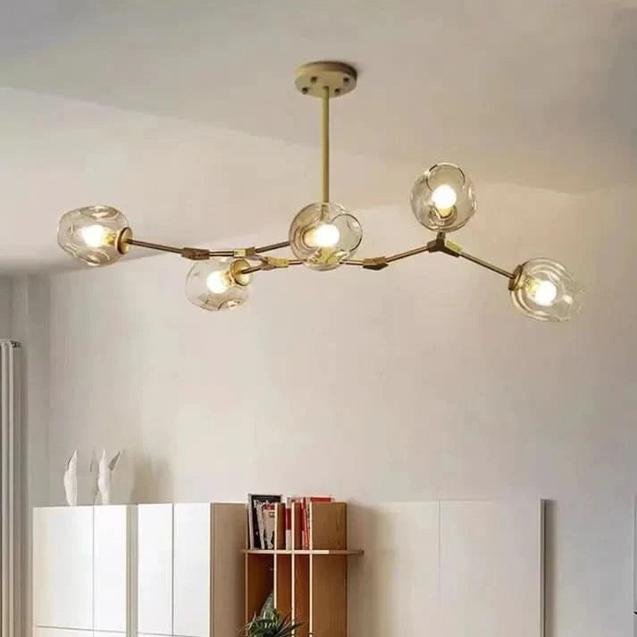 Lampadario Sputnik in Vetro a Bolle Biforcato