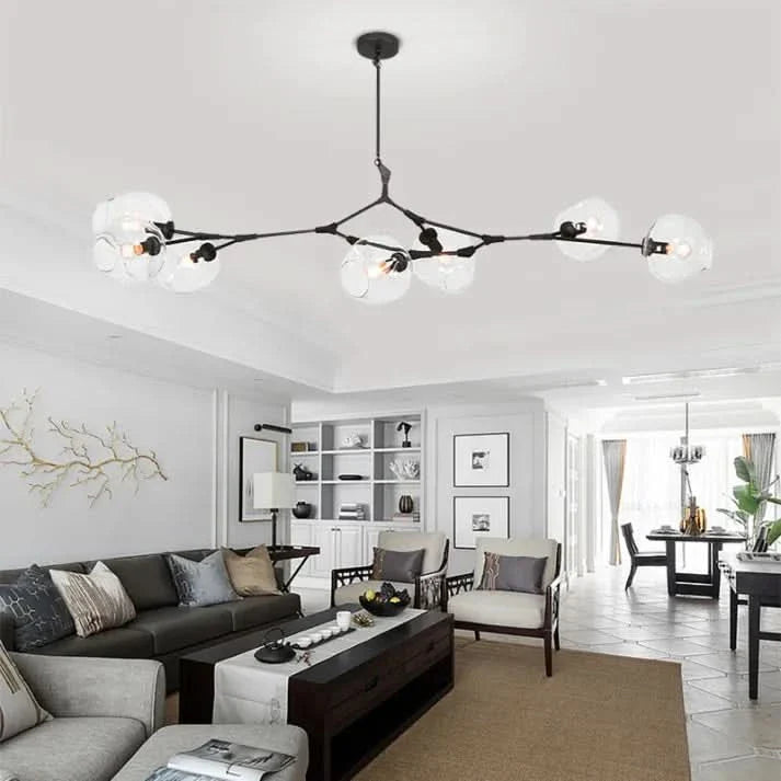 Lampadario Sputnik in Vetro a Bolle Biforcato