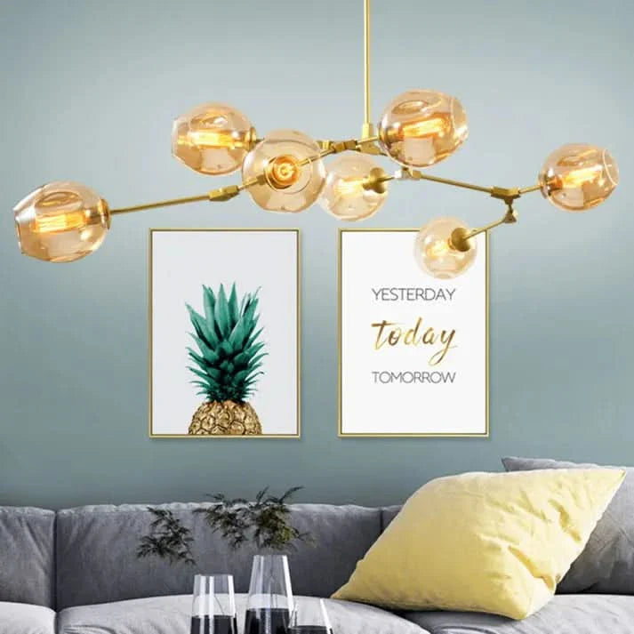 Lampadario Sputnik in Vetro a Bolle Biforcato