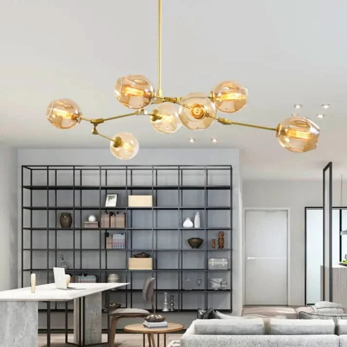 Lampadario Sputnik in Vetro a Bolle Biforcato