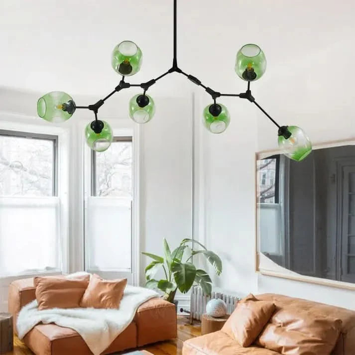 Lampadario Sputnik in Vetro a Bolle Biforcato