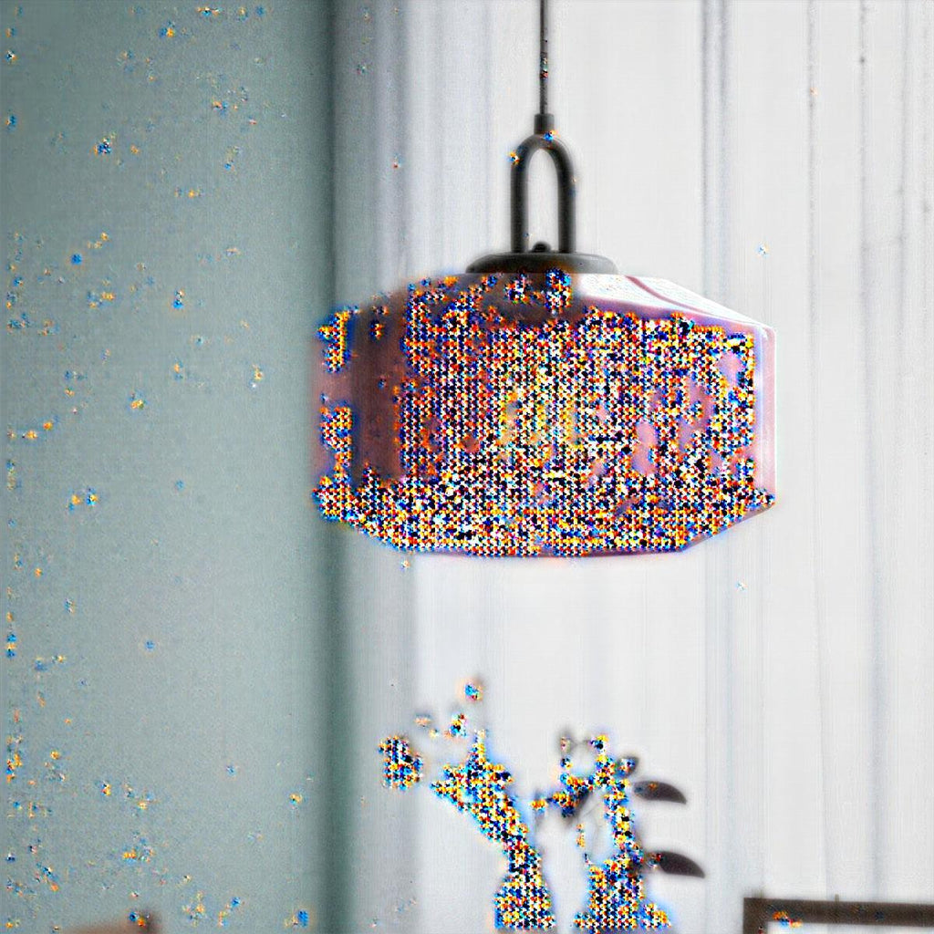 Lampada a sospensione vintage con paralume in vetro a righe retro
