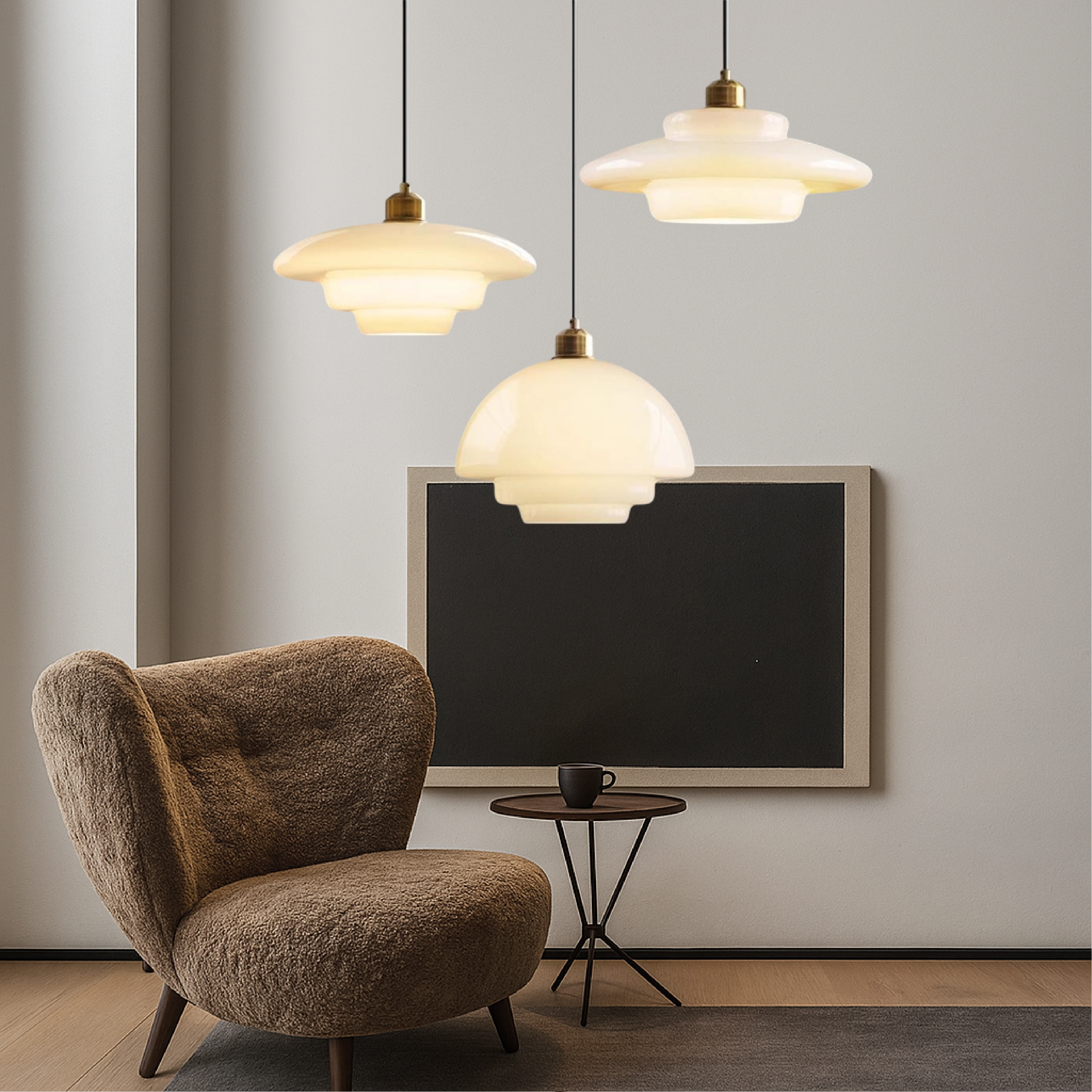 Lampada a Sospensione in Vetro Opalino Vintage