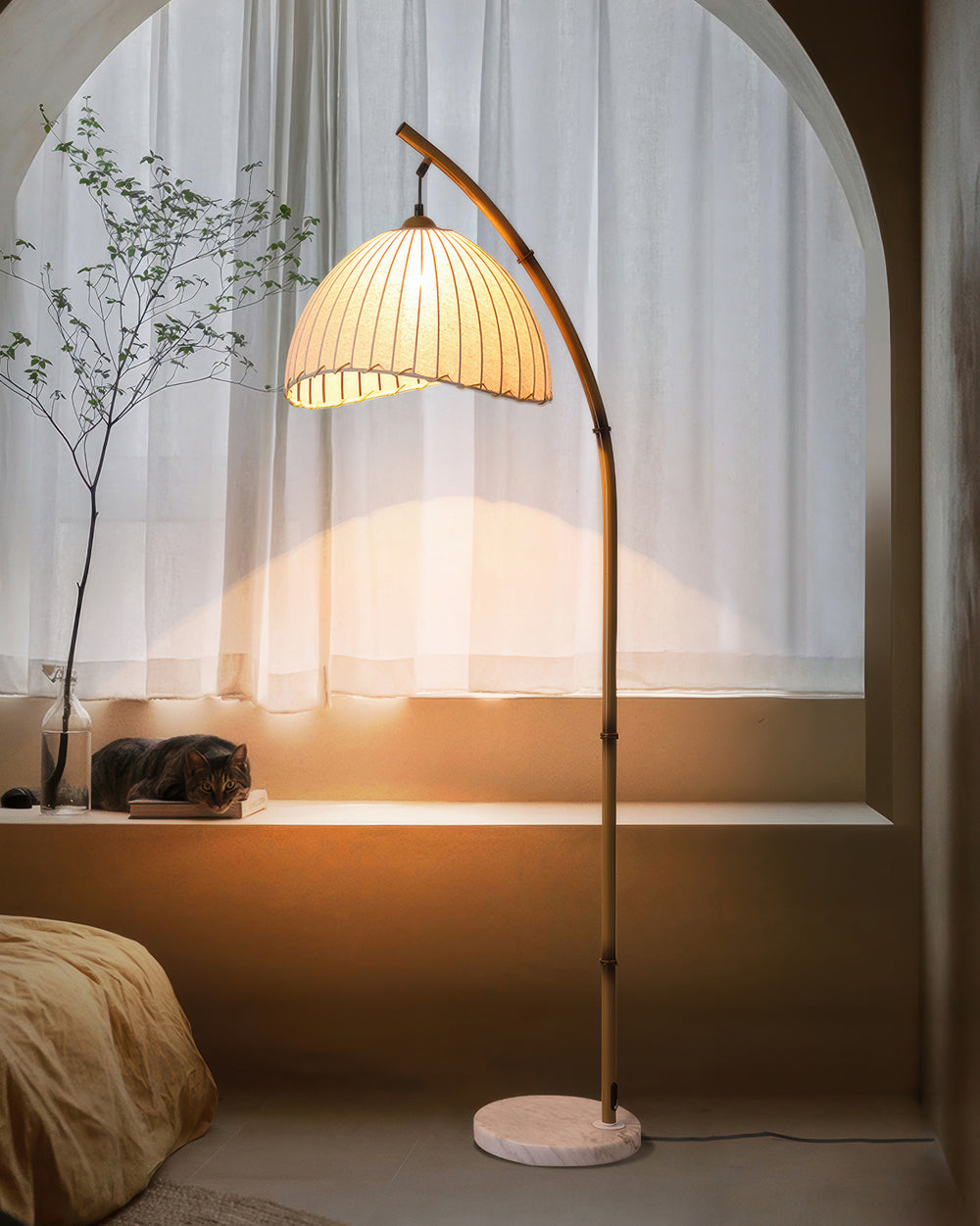 Avelune | Lampada da Terra Japandi con Struttura in Bambù per Illuminazione Morbida del Soggiorno