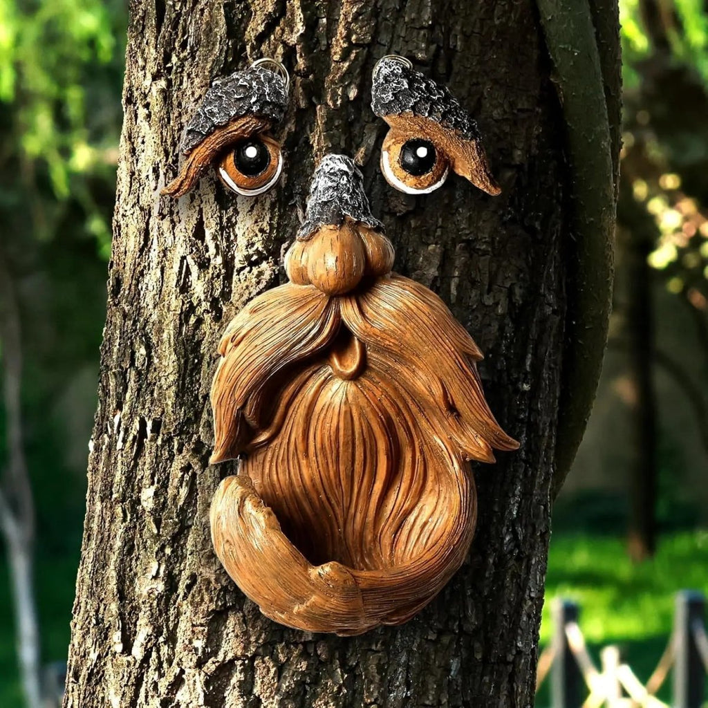 Casa per uccelli faccia di albero in resina | Resistente alle intemperie | Stazione di alimentazione | TreeSpirit