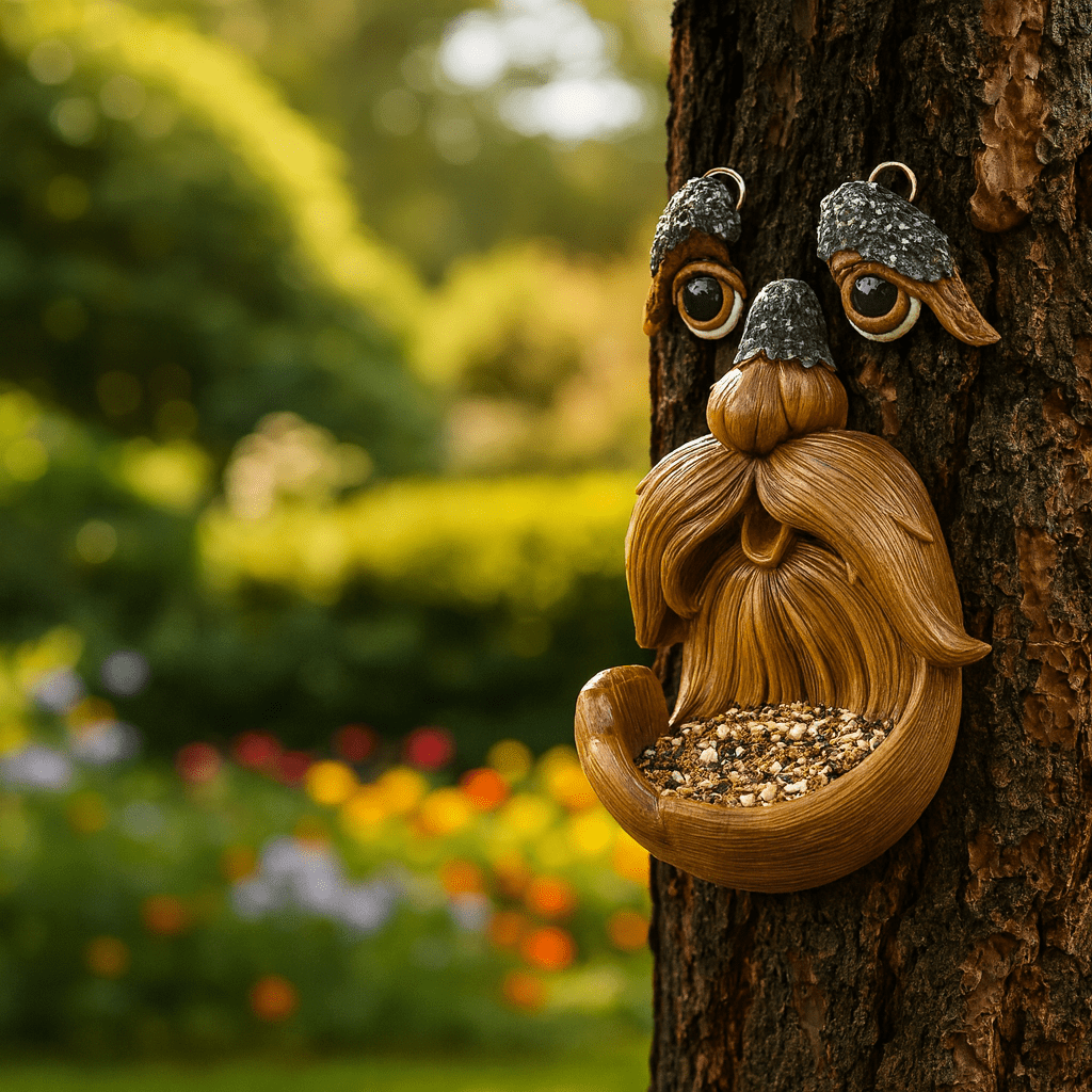 Casa per uccelli faccia di albero in resina | Resistente alle intemperie | Stazione di alimentazione | TreeSpirit