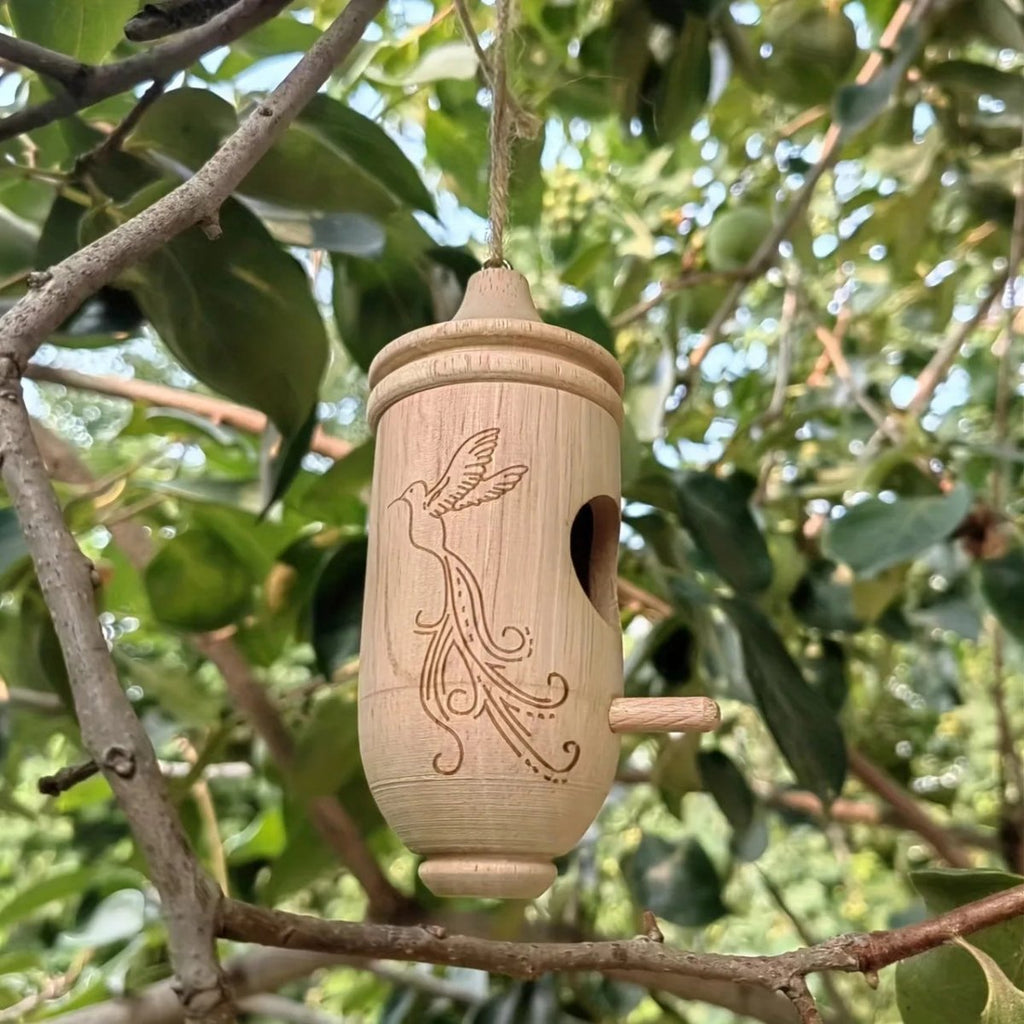 Casa per uccelli in legno appesa set da 3 | Motivi incisi | Nido da giardino | BirchHaven