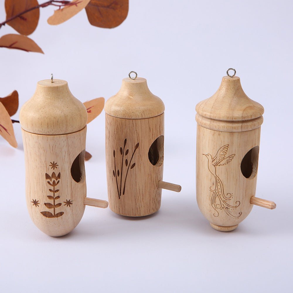 Casa per uccelli in legno appesa set da 3 | Motivi incisi | Nido da giardino | BirchHaven