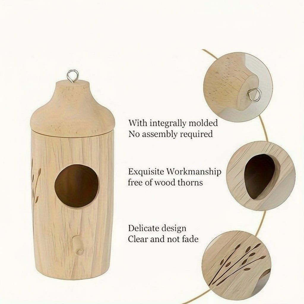 Casa per uccelli in legno appesa set da 3 | Motivi incisi | Nido da giardino | BirchHaven