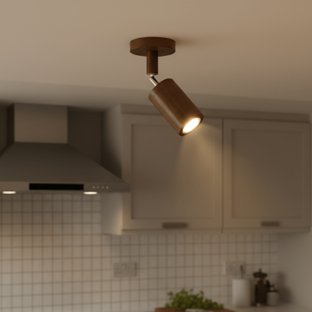 Lampada da soffitto LED in legno massello regolabile