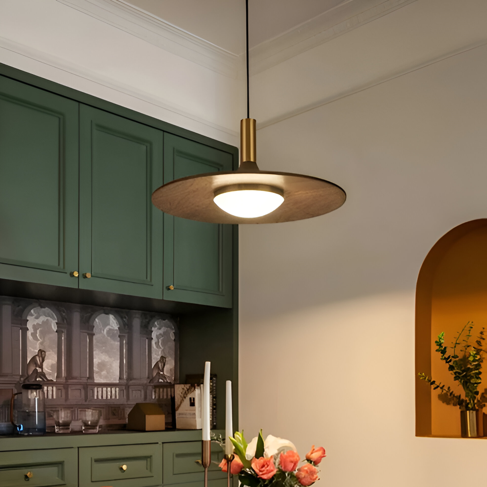 Noci – Lampada a Sospensione Nordica in Legno Rotondo con Illuminazione LED