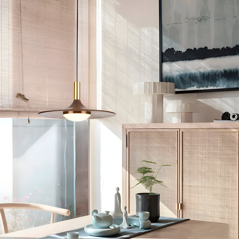 Noci – Lampada a Sospensione Nordica in Legno Rotondo con Illuminazione LED