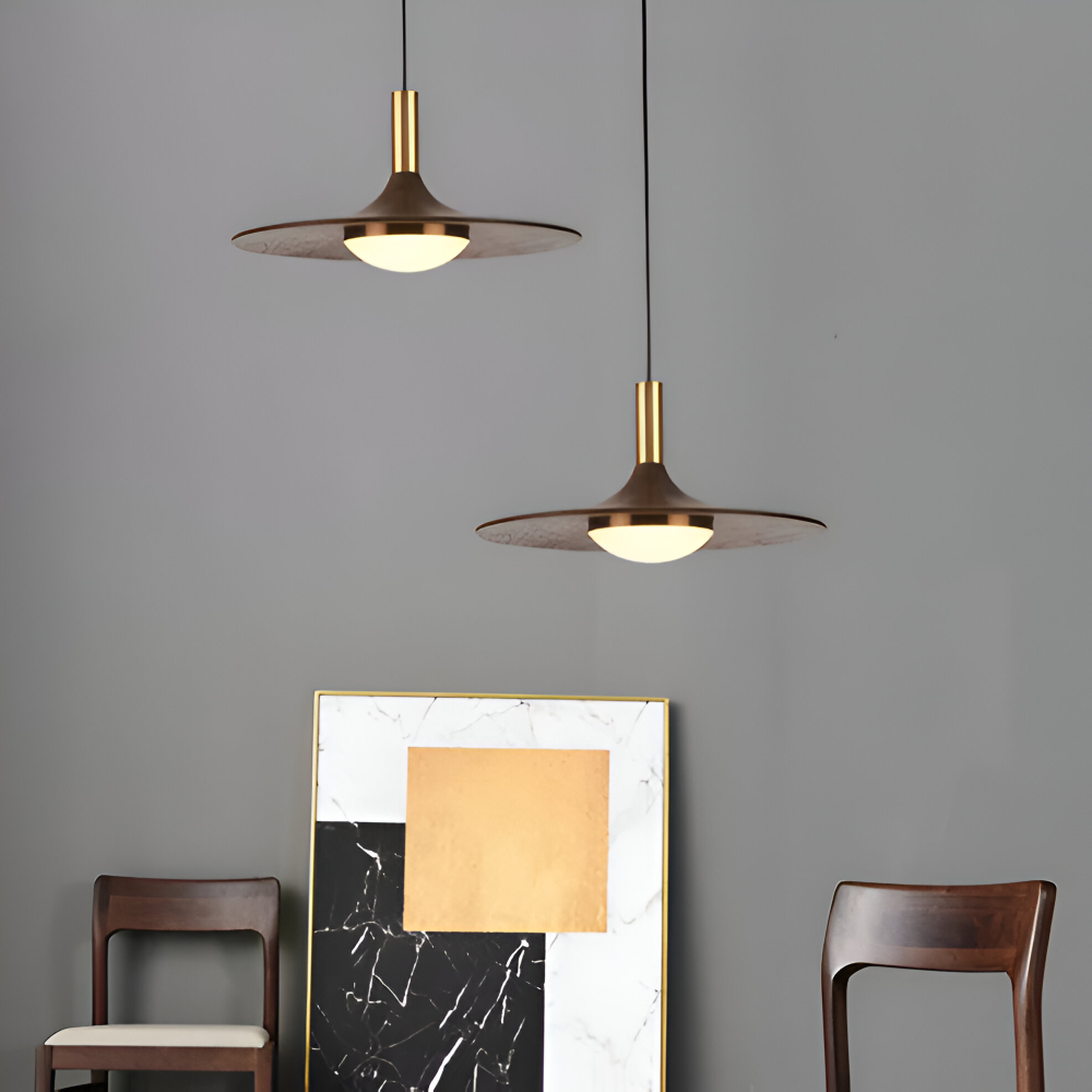 Noci – Lampada a Sospensione Nordica in Legno Rotondo con Illuminazione LED