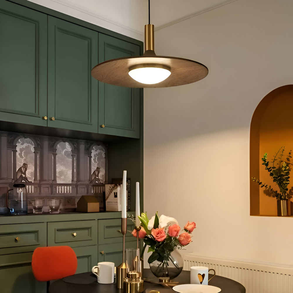 Noci – Lampada a Sospensione Nordica in Legno Rotondo con Illuminazione LED