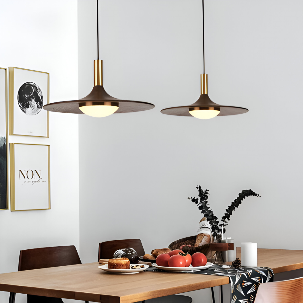 Noci – Lampada a Sospensione Nordica in Legno Rotondo con Illuminazione LED