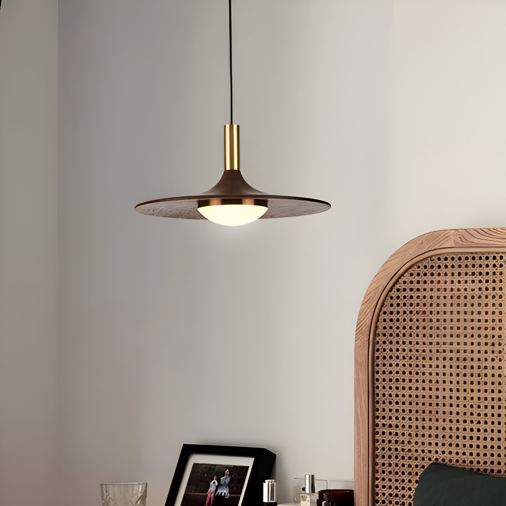 Noci – Lampada a Sospensione Nordica in Legno Rotondo con Illuminazione LED