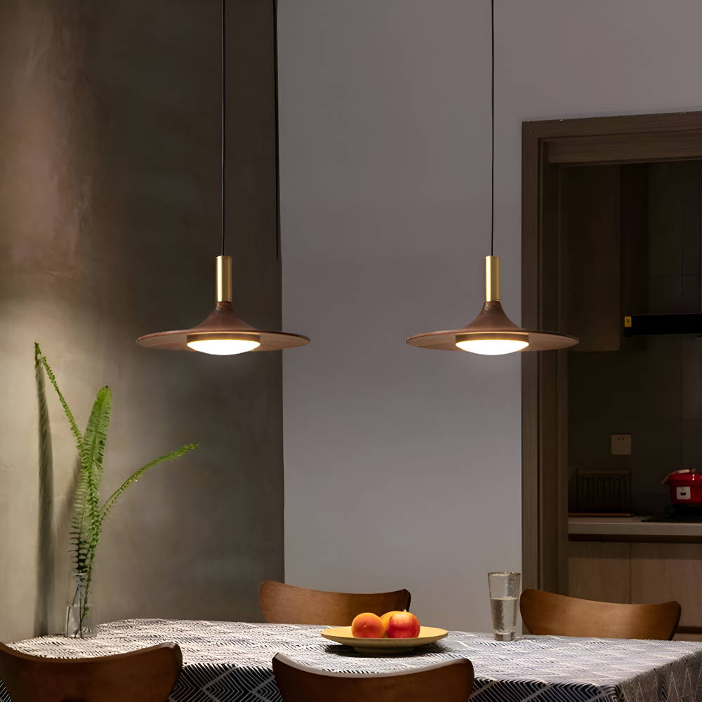 Noci – Lampada a Sospensione Nordica in Legno Rotondo con Illuminazione LED