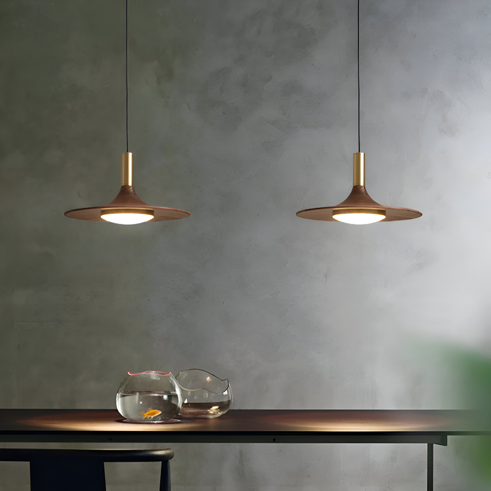 Noci – Lampada a Sospensione Nordica in Legno Rotondo con Illuminazione LED