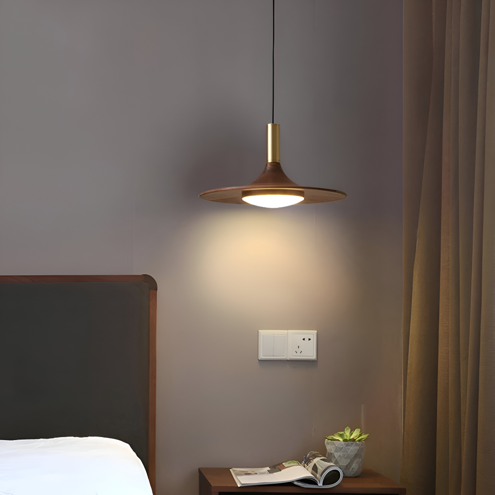 Noci – Lampada a Sospensione Nordica in Legno Rotondo con Illuminazione LED