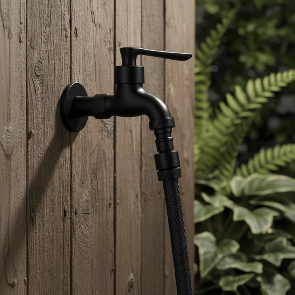 MATTEFLOW – Rubinetto da parete Nero per Cucina, Bagno & Esterni