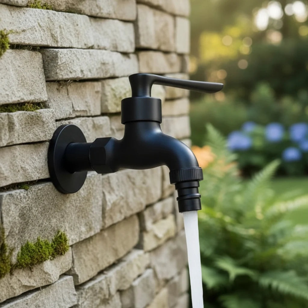 MATTEFLOW – Rubinetto da parete Nero per Cucina, Bagno & Esterni