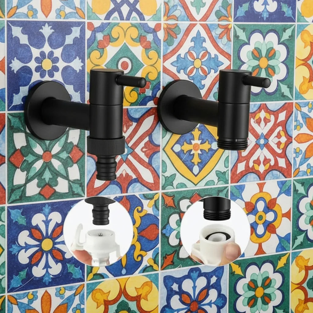 MATTEFLOW – Rubinetto da parete Nero per Cucina, Bagno & Esterni