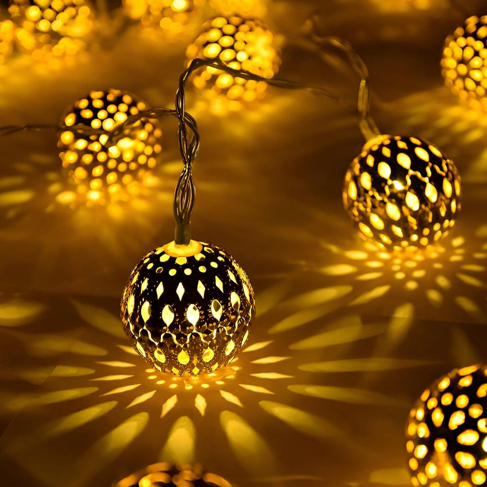 MarocGlow Stringa di Luci Solari – Stringa di Luci LED Marocchina Impermeabile per Esterni
