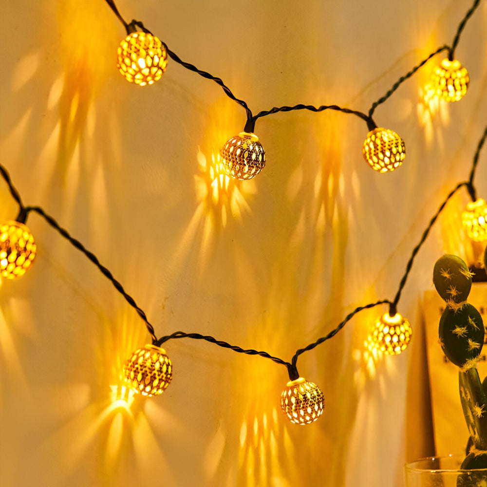 MarocGlow Stringa di Luci Solari – Stringa di Luci LED Marocchina Impermeabile per Esterni
