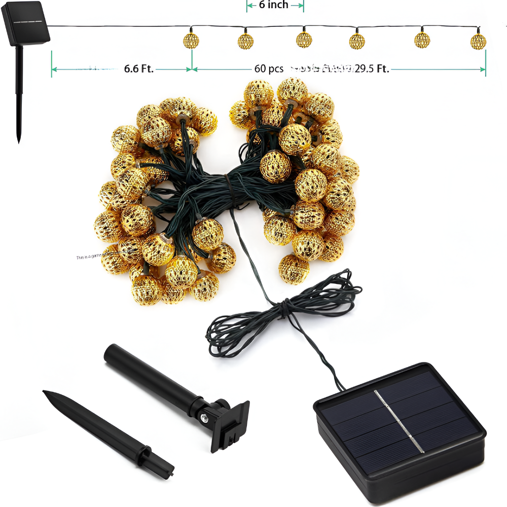 MarocGlow Stringa di Luci Solari – Stringa di Luci LED Marocchina Impermeabile per Esterni
