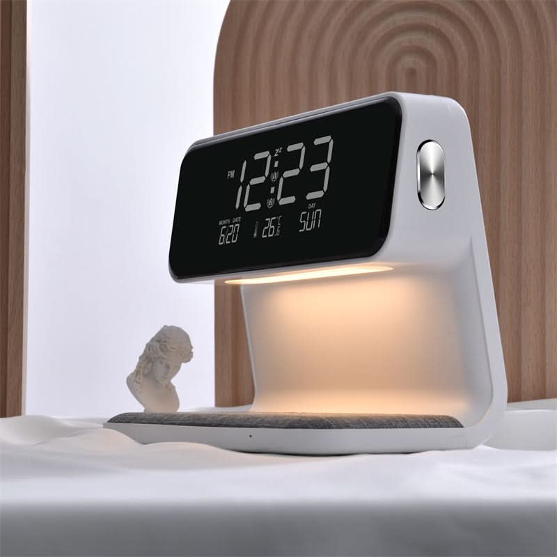 Sveglia 3-in-1 LCD | Stazione di ricarica wireless | Lampada LED dimmerabile | Deskova