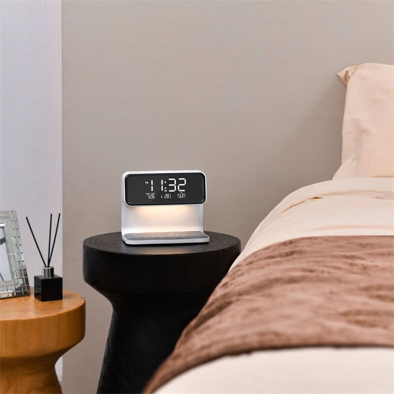 Sveglia 3-in-1 LCD | Stazione di ricarica wireless | Lampada LED dimmerabile | Deskova