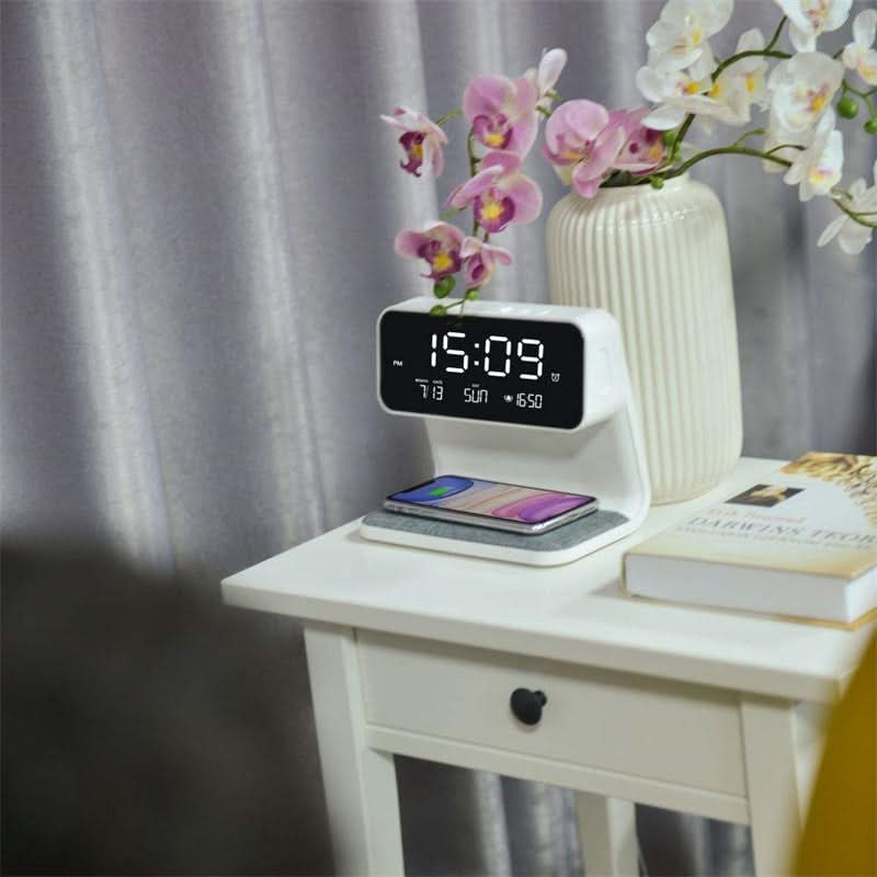 Sveglia 3-in-1 LCD | Stazione di ricarica wireless | Lampada LED dimmerabile | Deskova
