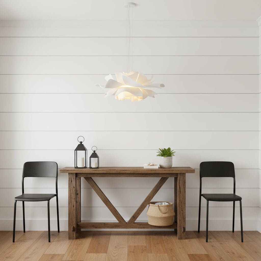 Nerovia | Sospensione Moderna con Fiore Bianco e Luce Ambientale Morbida