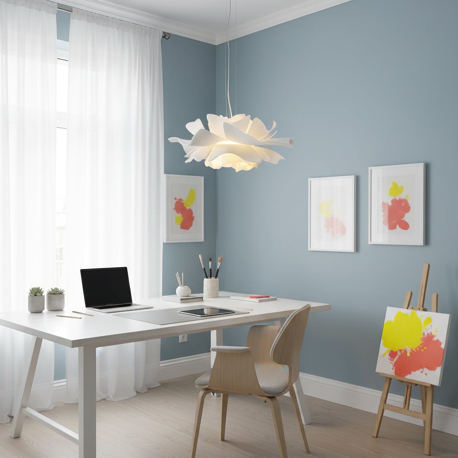 Nerovia | Sospensione Moderna con Fiore Bianco e Luce Ambientale Morbida