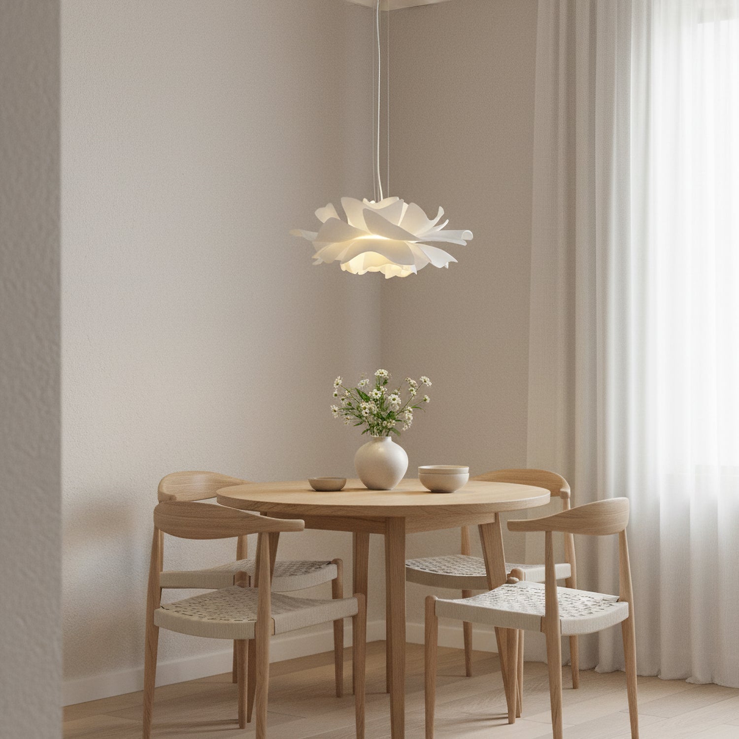 Nerovia | Sospensione Moderna con Fiore Bianco e Luce Ambientale Morbida