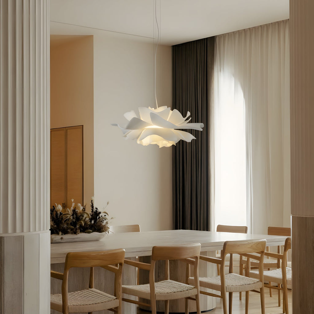 Nerovia | Sospensione Moderna con Fiore Bianco e Luce Ambientale Morbida