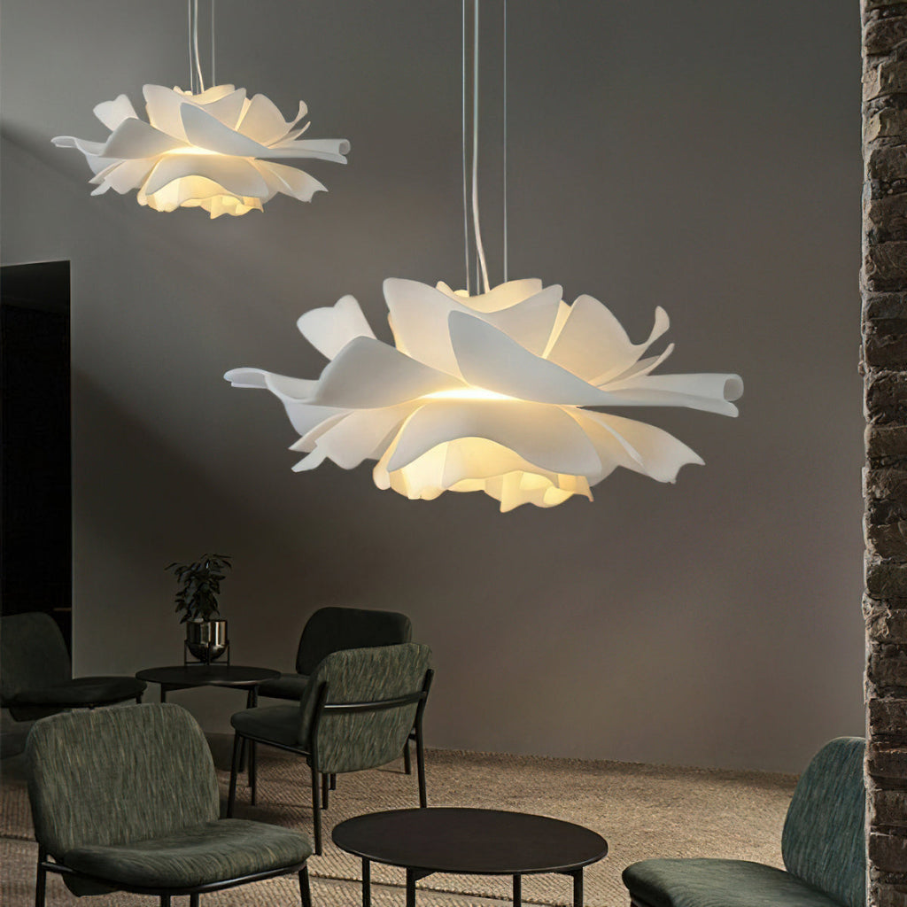 Nerovia | Sospensione Moderna con Fiore Bianco e Luce Ambientale Morbida