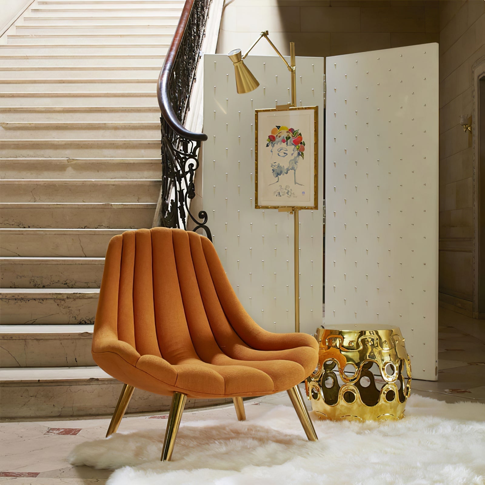 Seraya | Luce da pavimento per esposizione artistica con base in marmo per illuminazione interna elegante