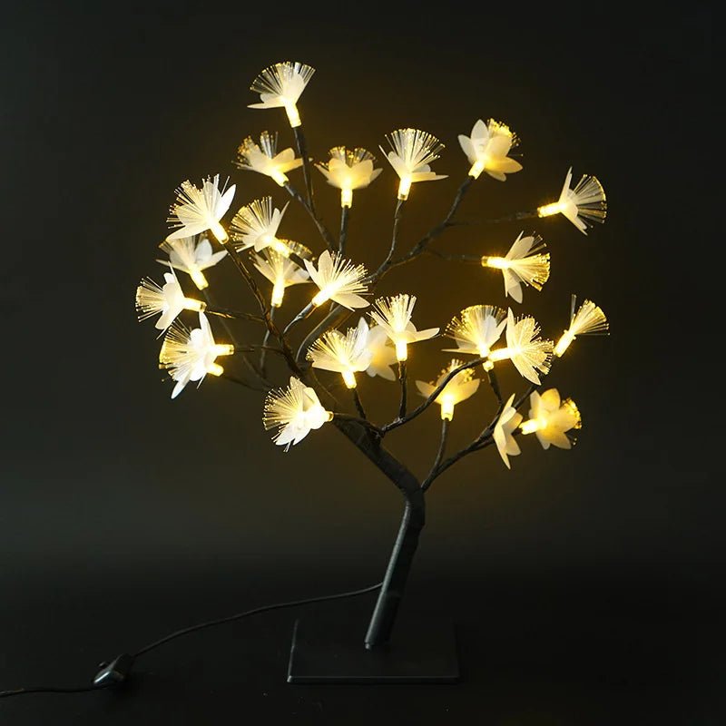 BloomAura – Lampada da tavolo a forma di albero fiorito con illuminazione bianca calda e alimentazione USB/batteria