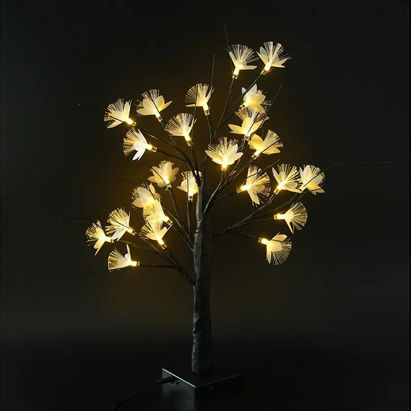BloomAura – Lampada da tavolo a forma di albero fiorito con illuminazione bianca calda e alimentazione USB/batteria