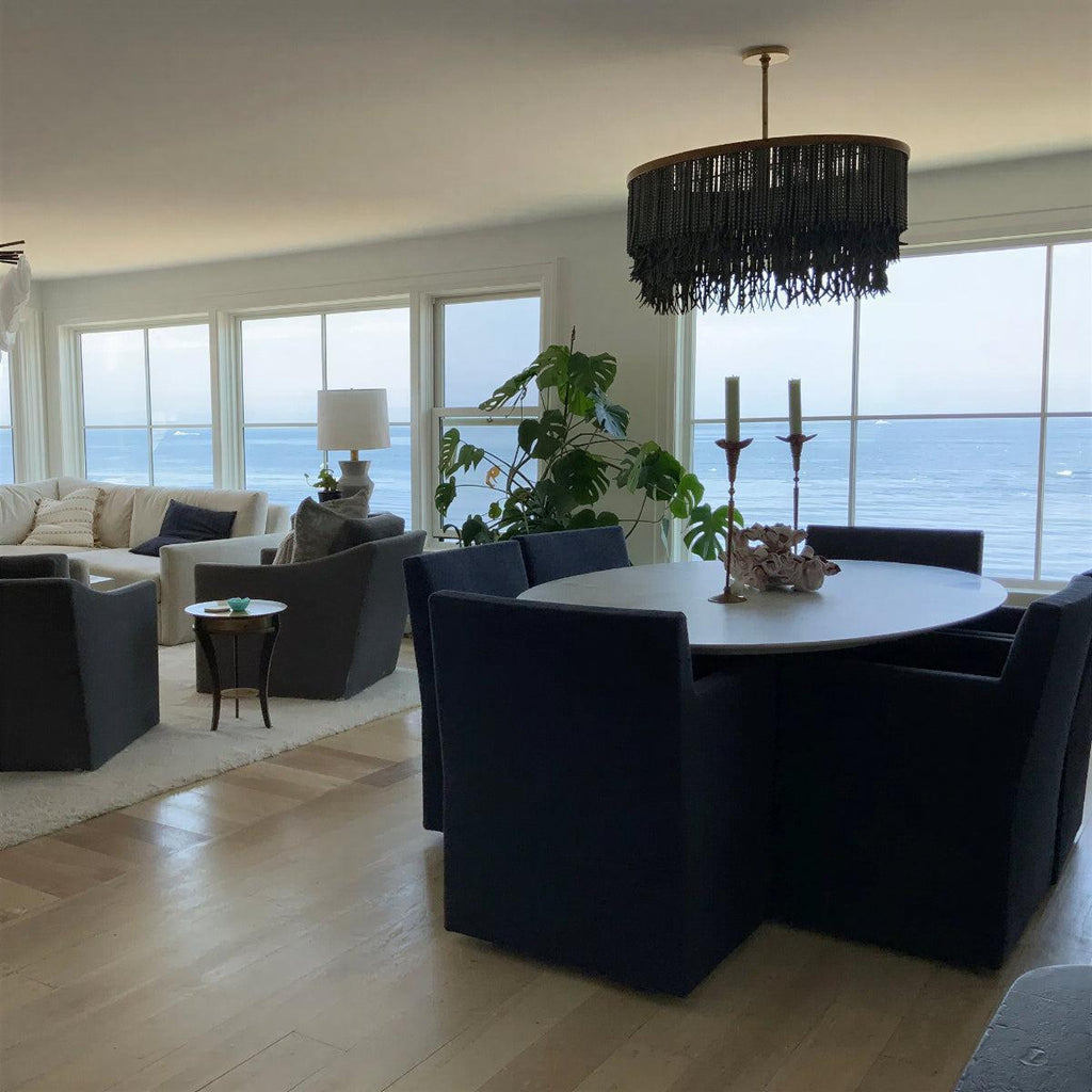 Lampadario Boho in Perline di Legno con Design a Paralume a Tamburo